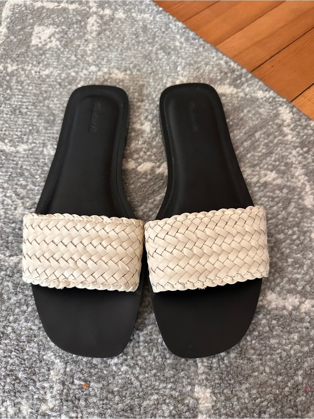 Madewell Braided Slide Sandals in Cream and Black
